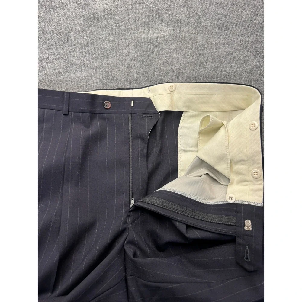 Unbranded Mens Suit 42R 38x31 Navy Pinstripe 3 Button Pleated Trousers Career